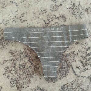 NWT Victoria's Secret Gray and White Striped Thong